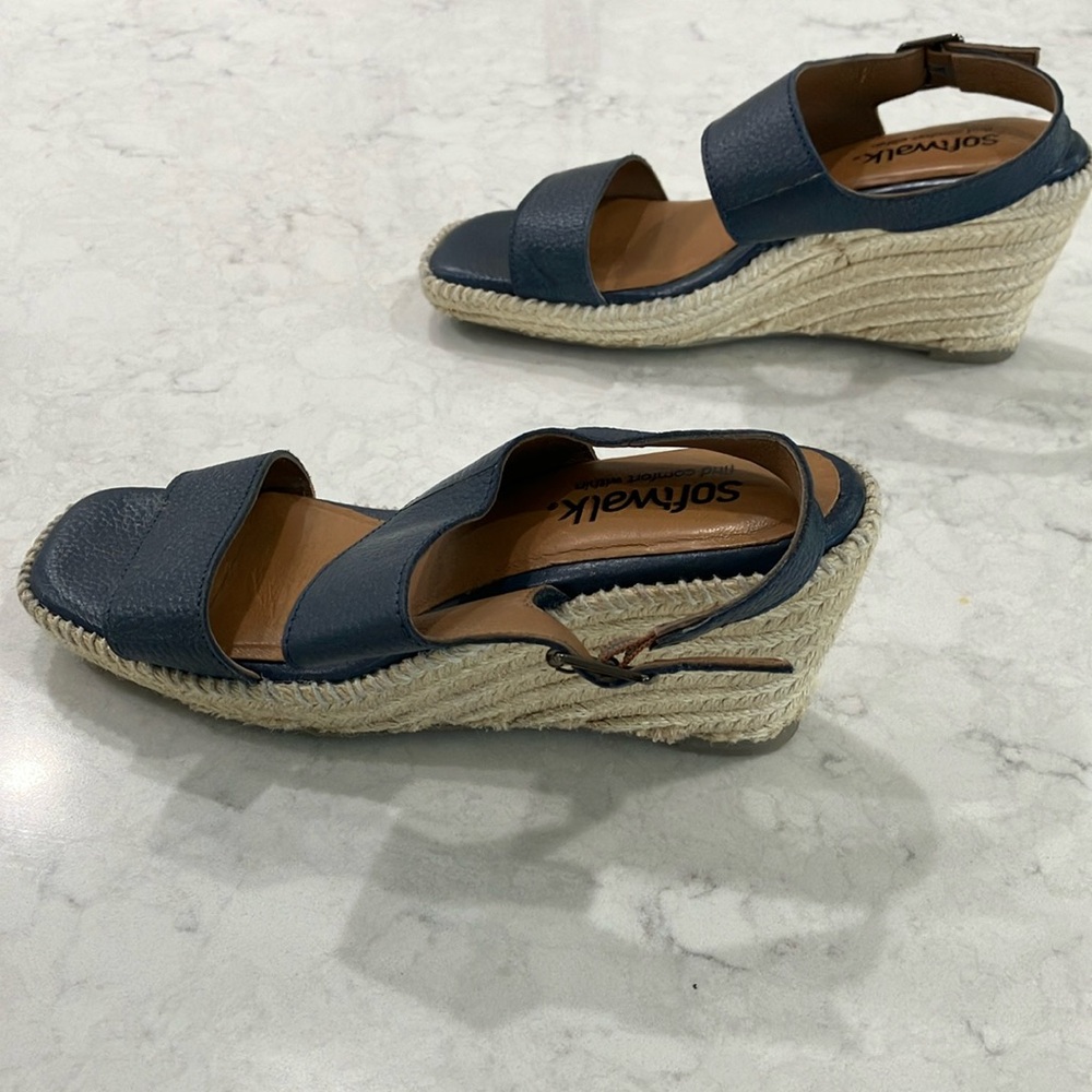 Softwalk Hartley Navy Leather Wedge‎ Espadrille Sandals W/Box Sz 7.5- EUC - Picture 10 of 15